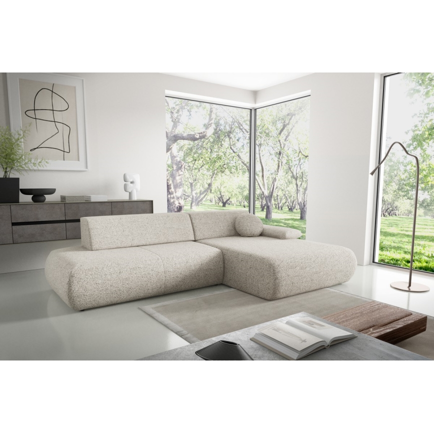 Kampinė išskleidžiama sofa su daiktadėže L formos PRATO dešinė, smėlio spalvos