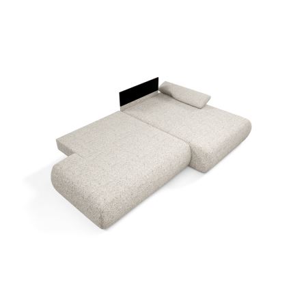 Kampinė išskleidžiama sofa su daiktadėže L formos PRATO dešinė, smėlio spalvos