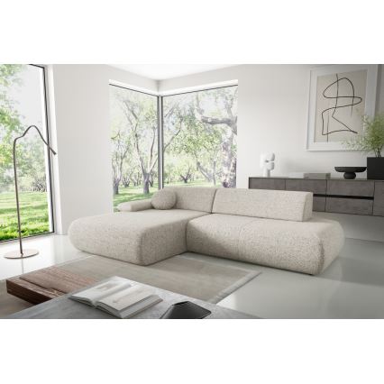 Kampinė išskleidžiama sofa su daiktadėže L formos PRATO kairė, smėlio spalvos