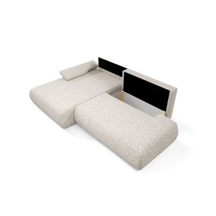 Kampinė išskleidžiama sofa su daiktadėže L formos PRATO kairė, smėlio spalvos