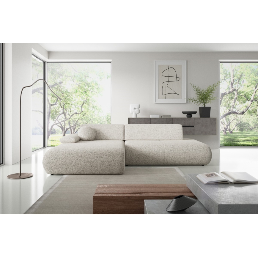 Kampinė išskleidžiama sofa su daiktadėže L formos PRATO kairė, smėlio spalvos