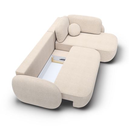 Kampinė išskleidžiama sofa su daiktadėže L formos OLBIA dešinė, smėlio spalvos