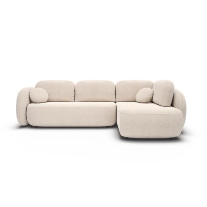 Kampinė išskleidžiama sofa su daiktadėže L formos OLBIA dešinė, smėlio spalvos