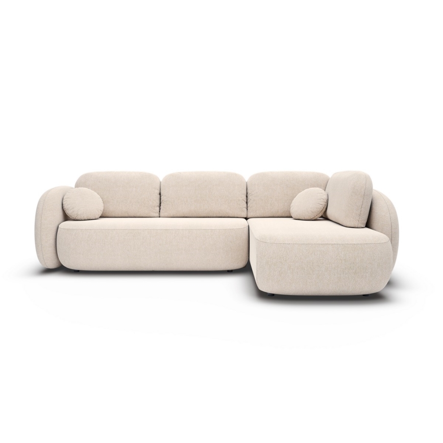 Kampinė išskleidžiama sofa su daiktadėže L formos OLBIA dešinė, smėlio spalvos