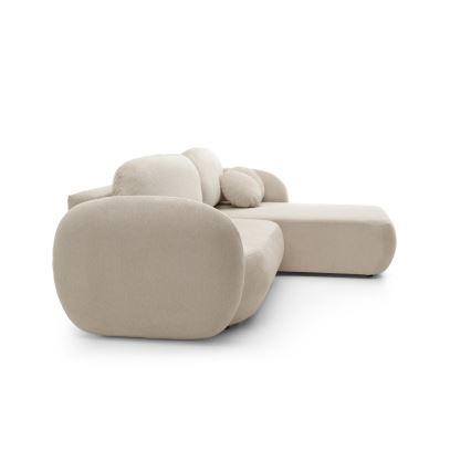 Kampinė L formos išskleidžiama sofa su daiktadėže OLBIA, dešinės pusės, smėlinė