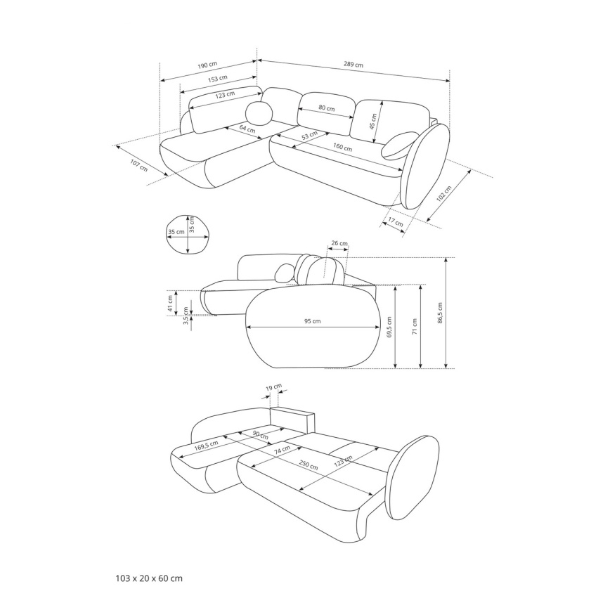 Kampinė L formos išskleidžiama sofa‑lova OLBIA, dešininė, smėlinė