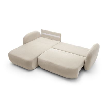 Kampinė išskleidžiama sofa su daiktadėže L formos OLBIA kairė, smėlio spalvos
