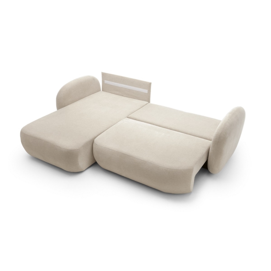 Kampinė išskleidžiama sofa su daiktadėže L formos OLBIA kairė, smėlio spalvos
