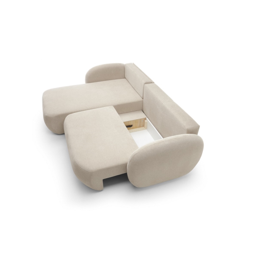 Kampinė išskleidžiama sofa su daiktadėže L formos OLBIA kairė, smėlio spalvos