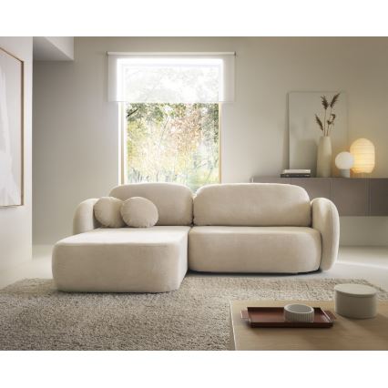 Kampinė išskleidžiama sofa su daiktadėže L formos OLBIA kairė, smėlio spalvos