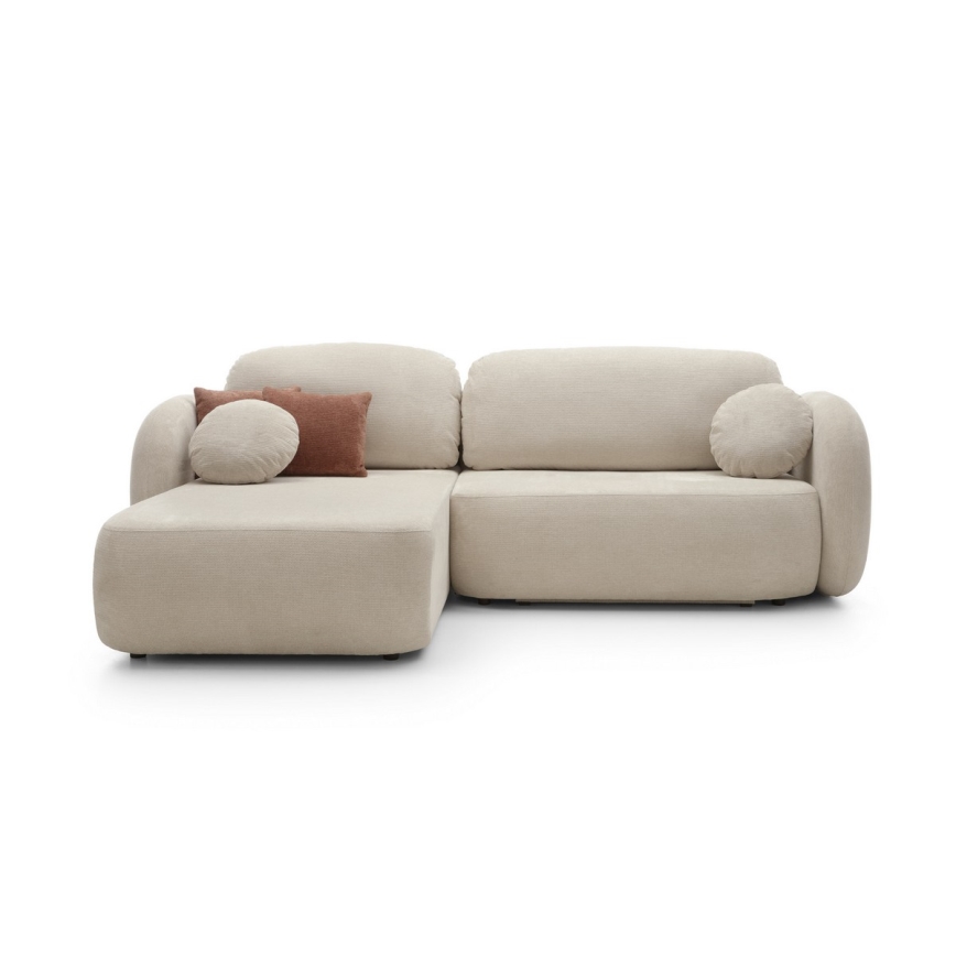 Kampinė išskleidžiama sofa su daiktadėže L formos OLBIA kairė, smėlio spalvos