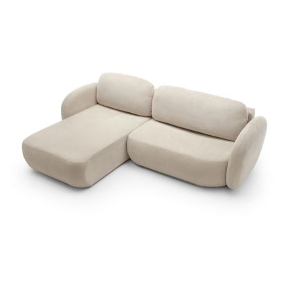 Kampinė išskleidžiama sofa su daiktadėže L formos OLBIA kairė, smėlio spalvos