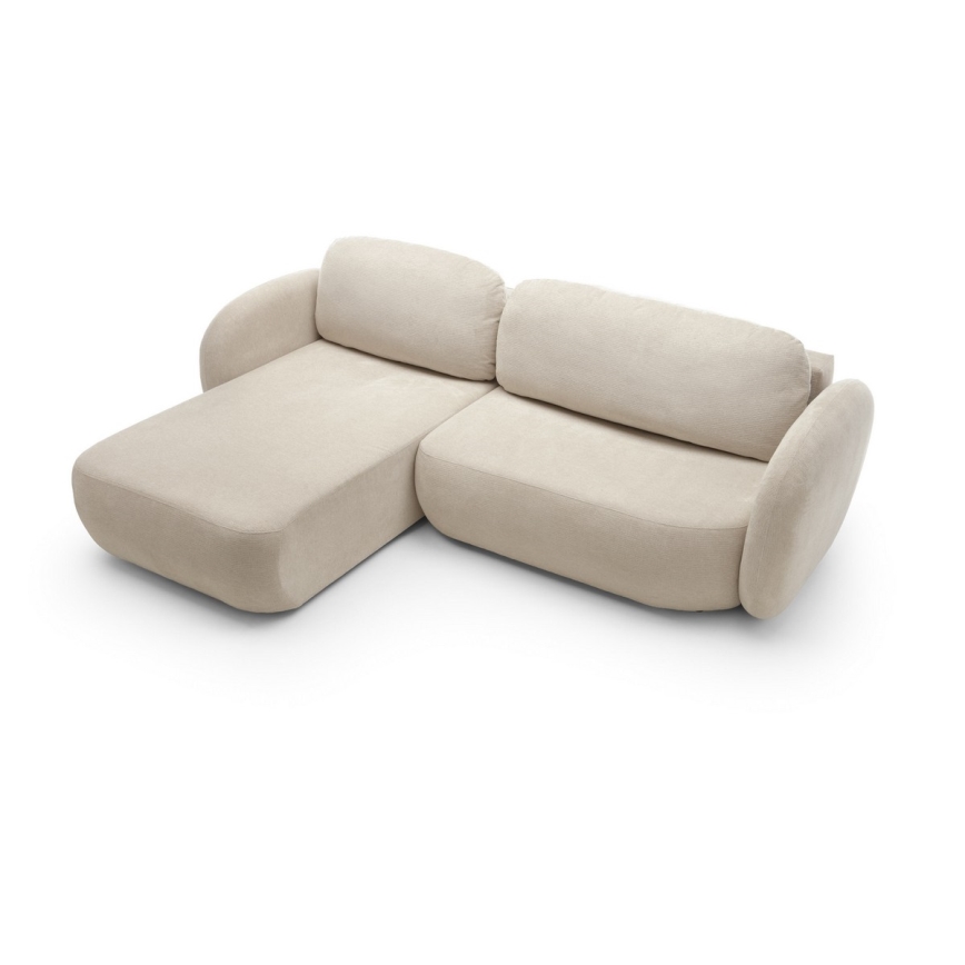 Kampinė išskleidžiama sofa su daiktadėže L formos OLBIA kairė, smėlio spalvos