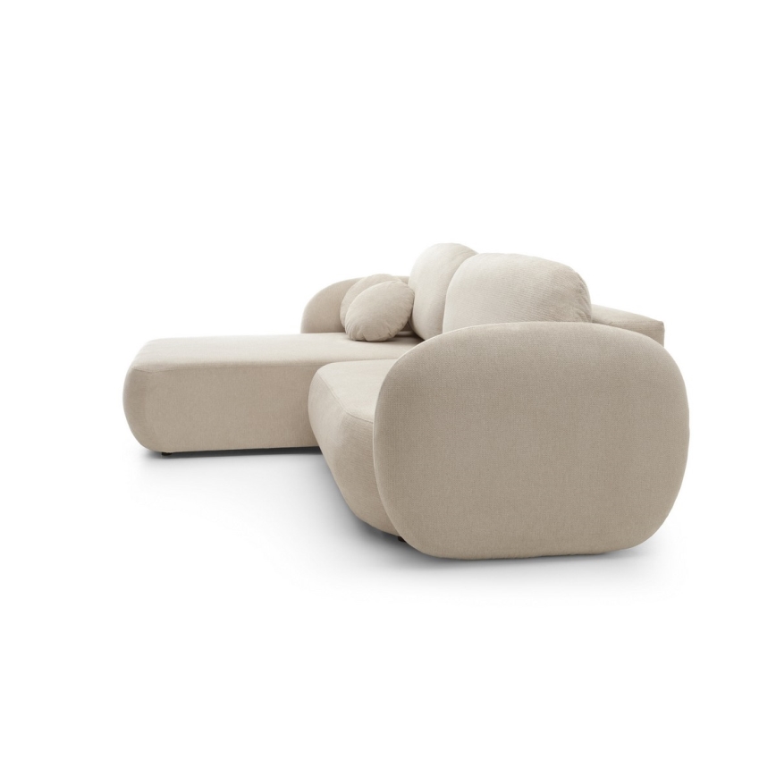 Kampinė išskleidžiama sofa su daiktadėže L formos OLBIA kairė, smėlio spalvos