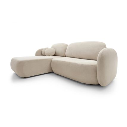 Kampinė išskleidžiama sofa su daiktadėže L formos OLBIA kairė, smėlio spalvos
