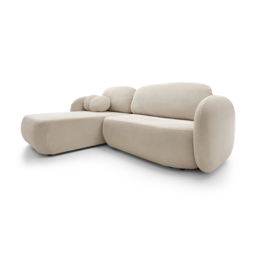 Kampinė išskleidžiama sofa su daiktadėže L formos OLBIA kairė, smėlio spalvos