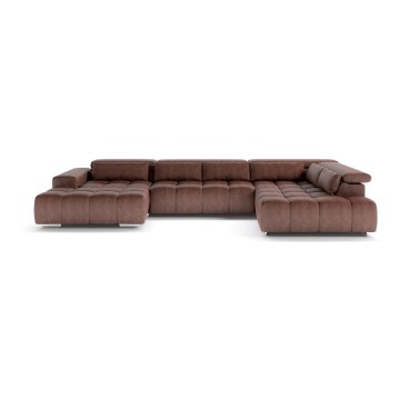 Kampinė minkšta sofa su galvos atramomis U formos TROPEA dešinės pusės ruda