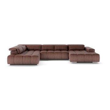 Kampinė minkšta sofa su galvos atramomis U formos TROPEA kairė, ruda