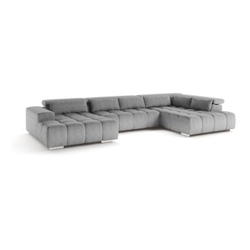 Kampinė U formos sofa su galvos atramomis TROPEA, dešinės pusės, pilka
