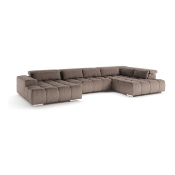 Kampinė U formos sofa su galvos atramomis TROPEA, dešinės pusės, smėlio spalvos