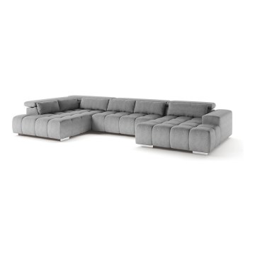 Kampinė U formos sofa su galvos atramomis TROPEA, kairė, pilka