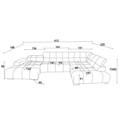 Kampinė U formos sofa TROPEA dešinė pilka