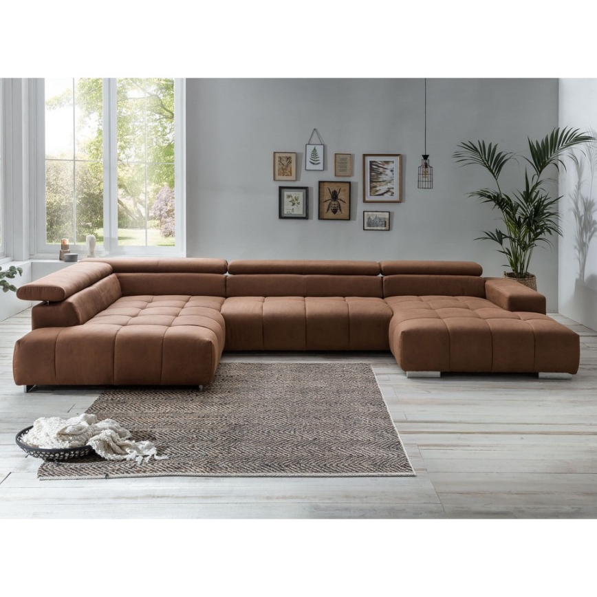 Kampinė U formos sofa TROPEA, kairė, ruda