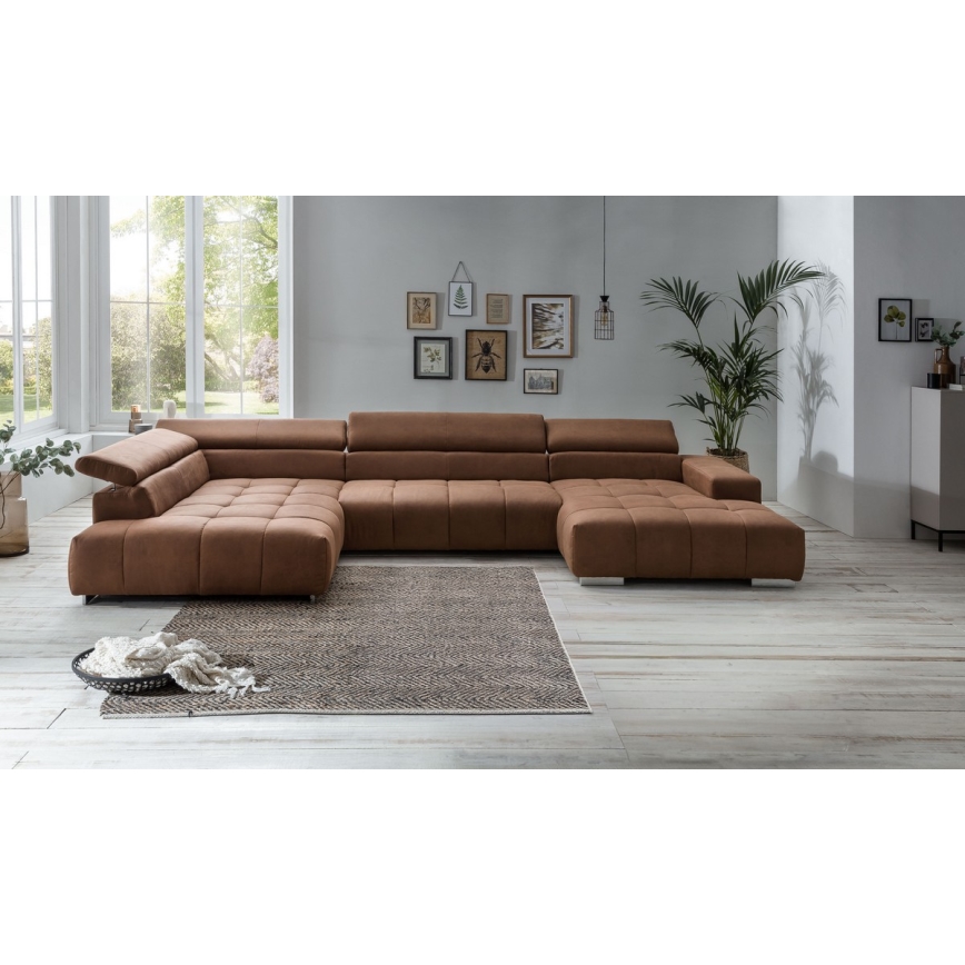 Kampinė U formos sofa TROPEA, kairė, ruda
