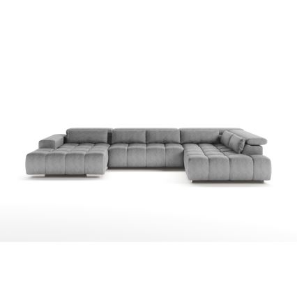 Kampinė U formos sofa su galvos atramomis TROPEA, dešinės pusės, pilka