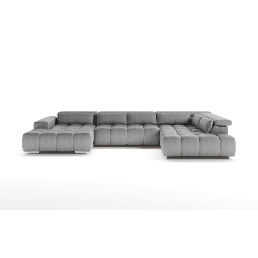 Kampinė U formos sofa su galvos atramomis TROPEA, dešinės pusės, pilka