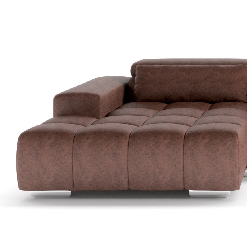 Kampinė minkšta sofa su galvos atramomis U formos TROPEA dešinės pusės ruda