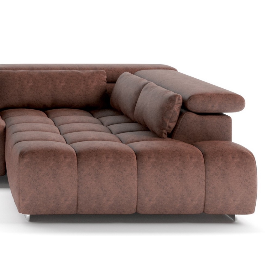 Kampinė minkšta sofa su galvos atramomis U formos TROPEA dešinės pusės ruda