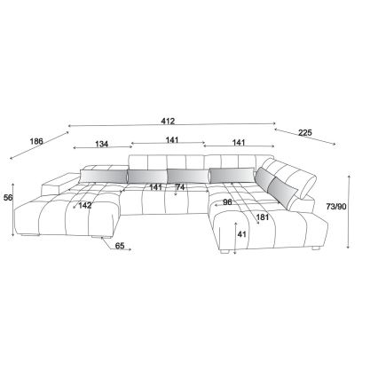 Kampinė minkšta sofa su galvos atramomis U formos TROPEA dešinės pusės ruda