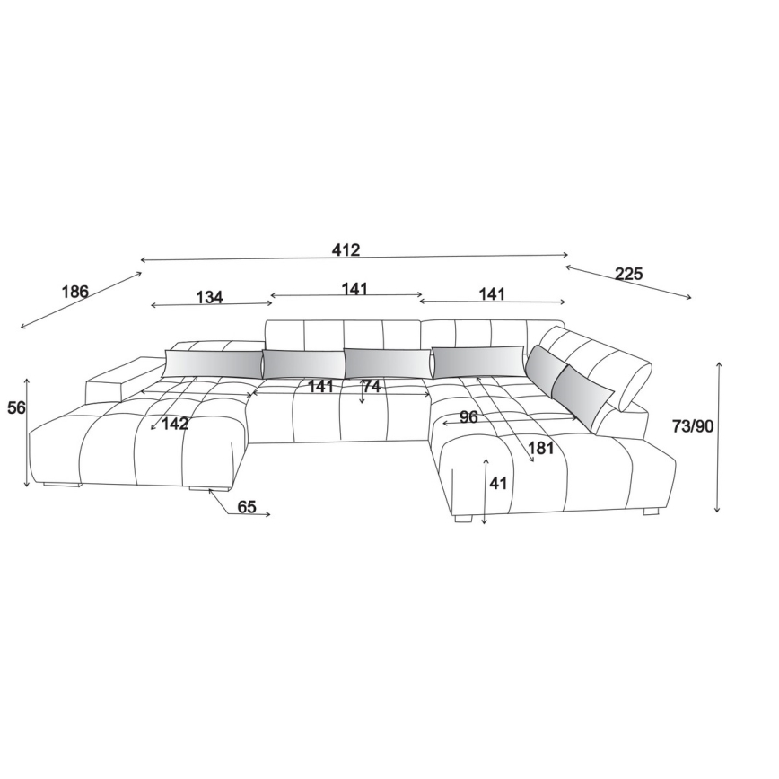 Kampinė minkšta sofa su galvos atramomis U formos TROPEA dešinės pusės ruda