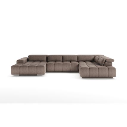 Kampinė U formos sofa su galvos atramomis TROPEA, dešinės pusės, smėlio spalvos