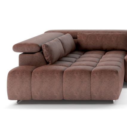 Kampinė minkšta sofa su galvos atramomis U formos TROPEA kairė, ruda