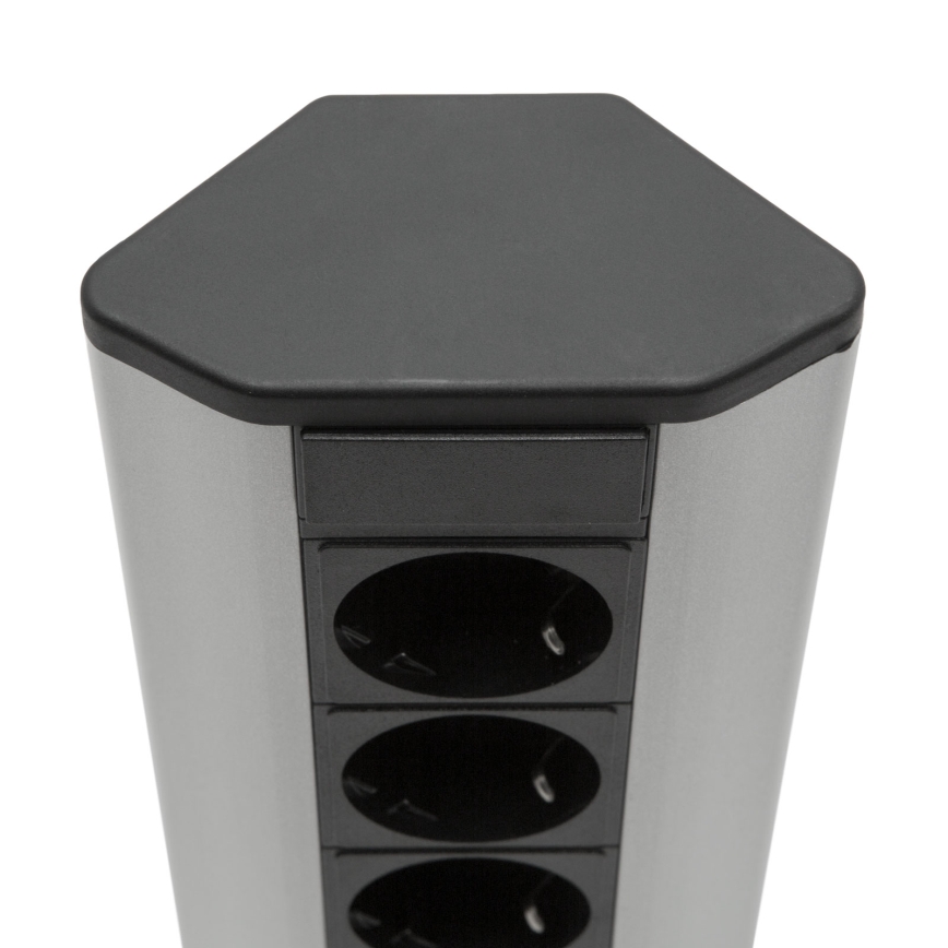 Kampinis maitinimo stulpelis 4x230V + 2xUSB-A juodas/sidabrinis