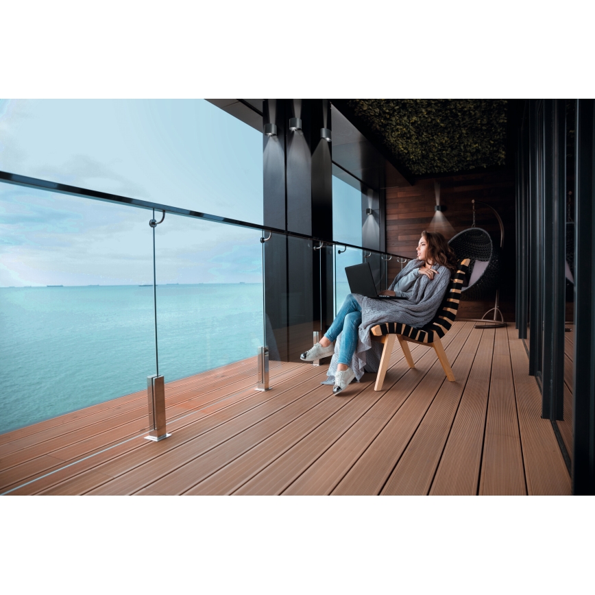 LED lauko sieninis šviestuvas REKA su judesio ir sutemų jutikliu, LED/7W/230V, IP54, antracito spalvos, apvalus