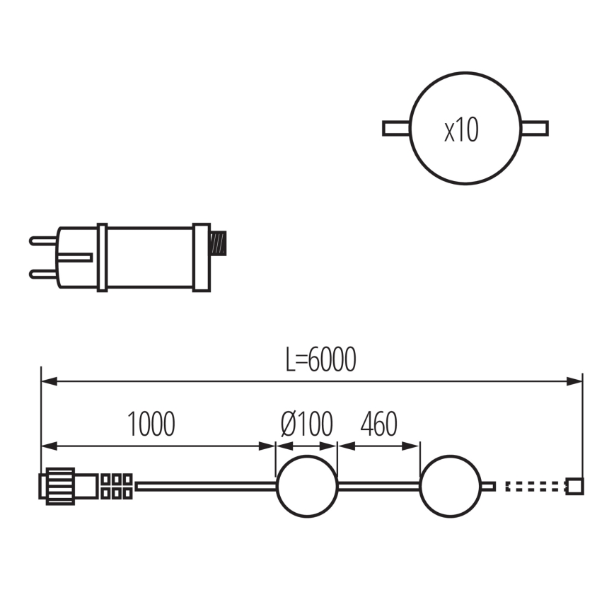 LED Dekoratyvinė lauko girlianda GIRLIANDA STONO 10xLED/10W/230V 6m IP67