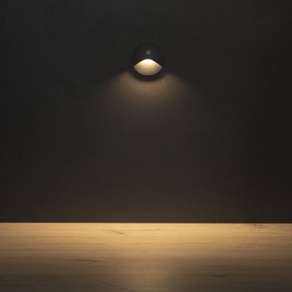 LED laiptų šviestuvas EXIN su judesio ir sumrėkio jutikliu LED/2,5W/230V 3000K IP65, antracito spalvos, apvalus