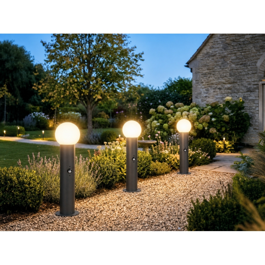 Lauko šviestuvas su judesio ir sutemų jutikliu STONO 1xE27/15W/230V 50 cm IP65 antracitas