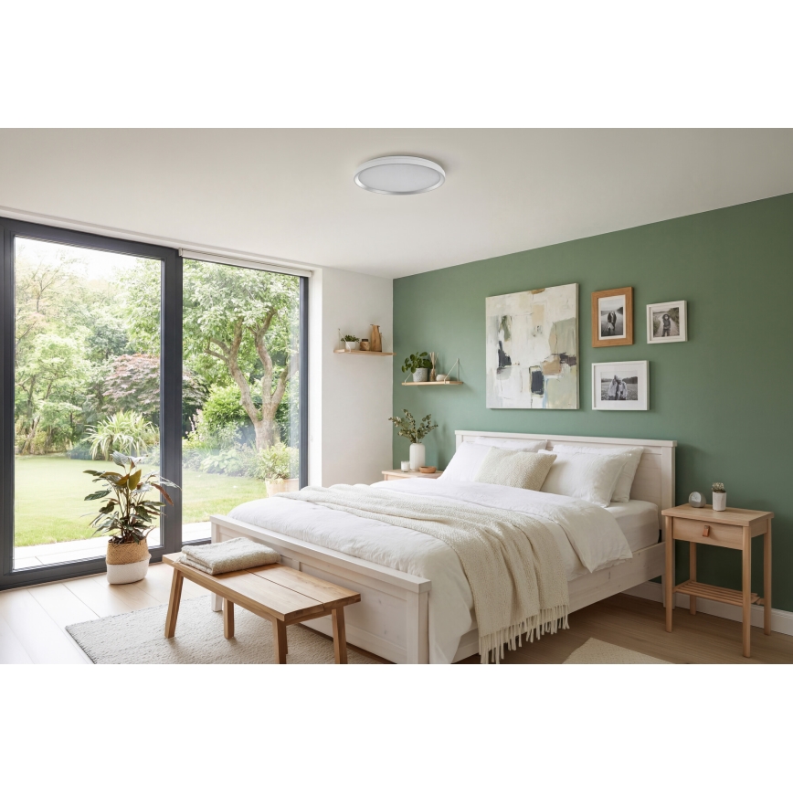 Reguliuojamas LED lubų šviestuvas LIXAN LED/65W/230V 3000-6500K skersmuo 48,6 cm balta/sidabrinė + su nuotoliniu pultu