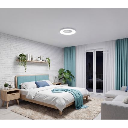 LED RGBW reguliuojamas lubinis šviestuvas su ventiliatoriumi PLAVE PAN LED/24W/230V 3000-6500K skersmuo 48,5 cm, baltas + nuotolinis valdymas