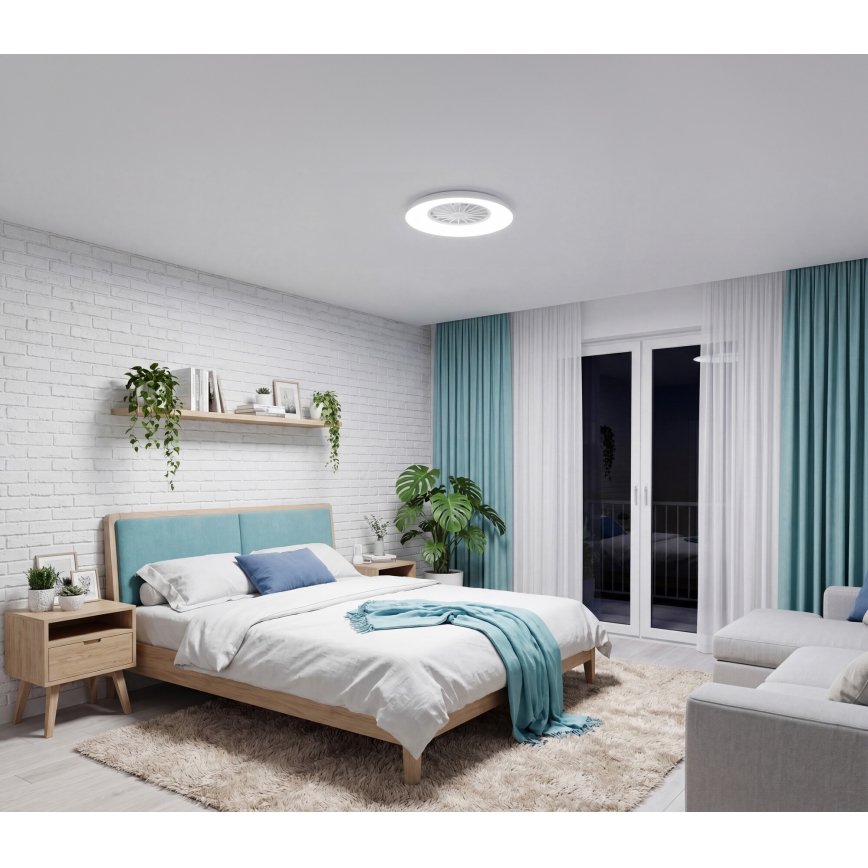 LED RGBW reguliuojamas lubinis šviestuvas su ventiliatoriumi PLAVE PAN LED/24W/230V 3000-6500K skersmuo 48,5 cm, baltas + nuotolinis valdymas