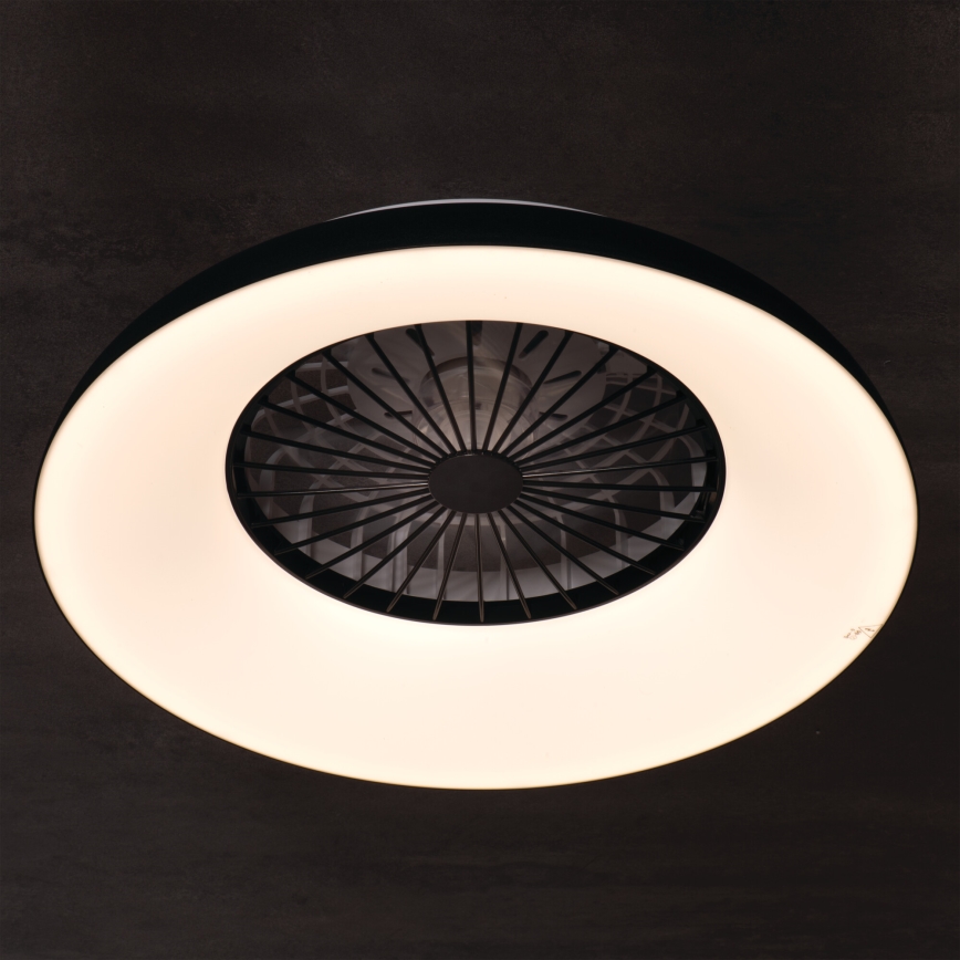 LED RGBW reguliuojamas lubinis šviestuvas su ventiliatoriumi PLAVE PAN LED/48W/230V 3000–6500K Ø 60 cm juodas + nuotolinis pultelis
