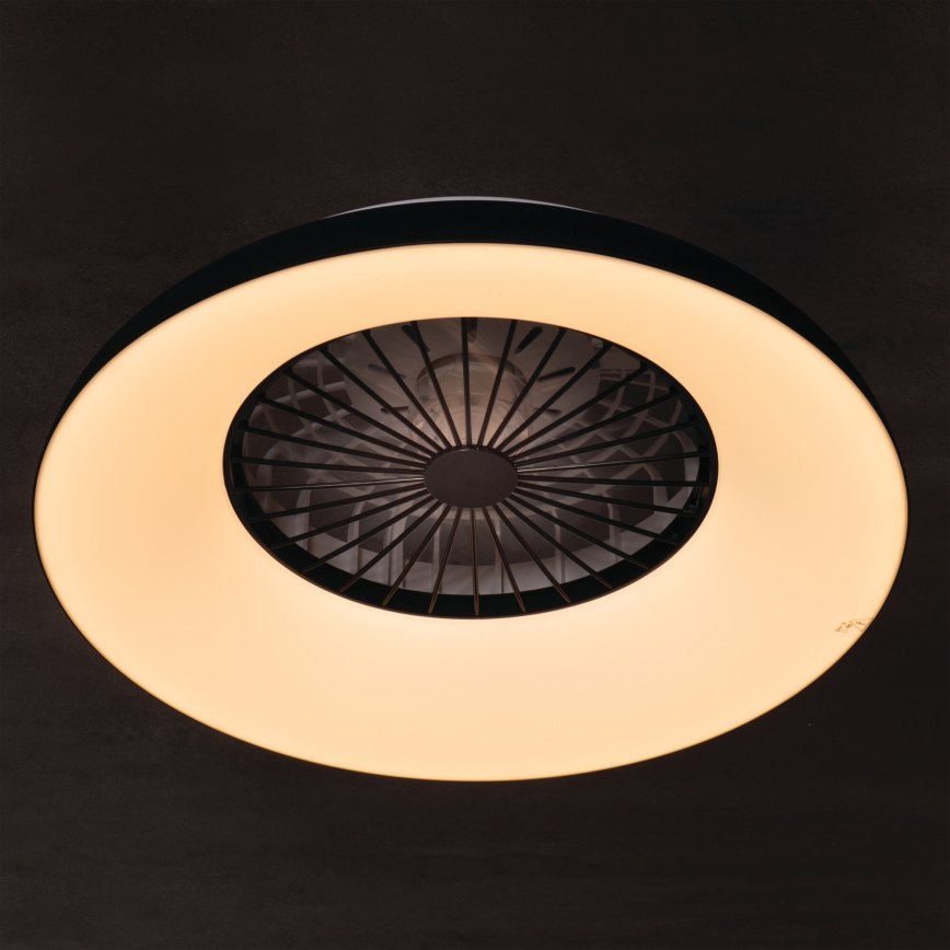 LED RGBW reguliuojamas lubinis šviestuvas su ventiliatoriumi PLAVE PAN LED/48W/230V 3000–6500K Ø 60 cm juodas + nuotolinis pultelis