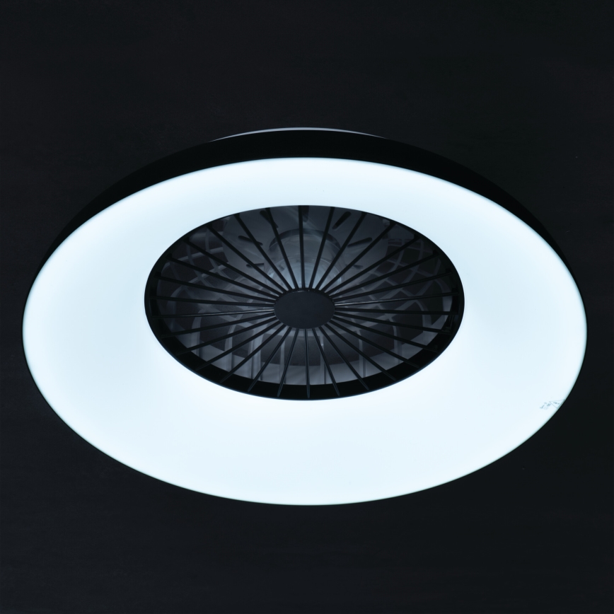 LED RGBW reguliuojamas lubinis šviestuvas su ventiliatoriumi PLAVE PAN LED/48W/230V 3000–6500K Ø 60 cm juodas + nuotolinis pultelis