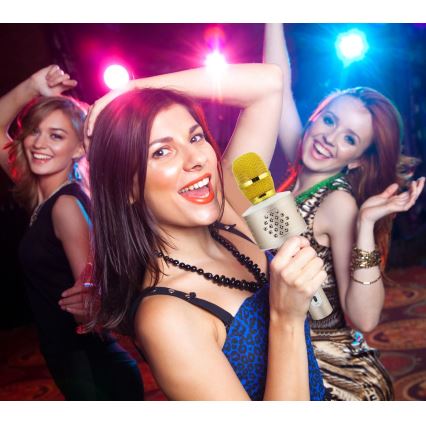 Karaokės mikrofonas 6W/5V 1500 mAh Bluetooth auksinis