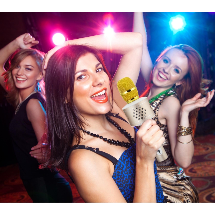 Karaokės mikrofonas 6W/5V 1500 mAh Bluetooth auksinis