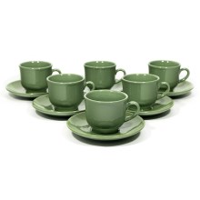 Kavos rinkinys 6x keraminis puodelis Mash su lėkšte žalia